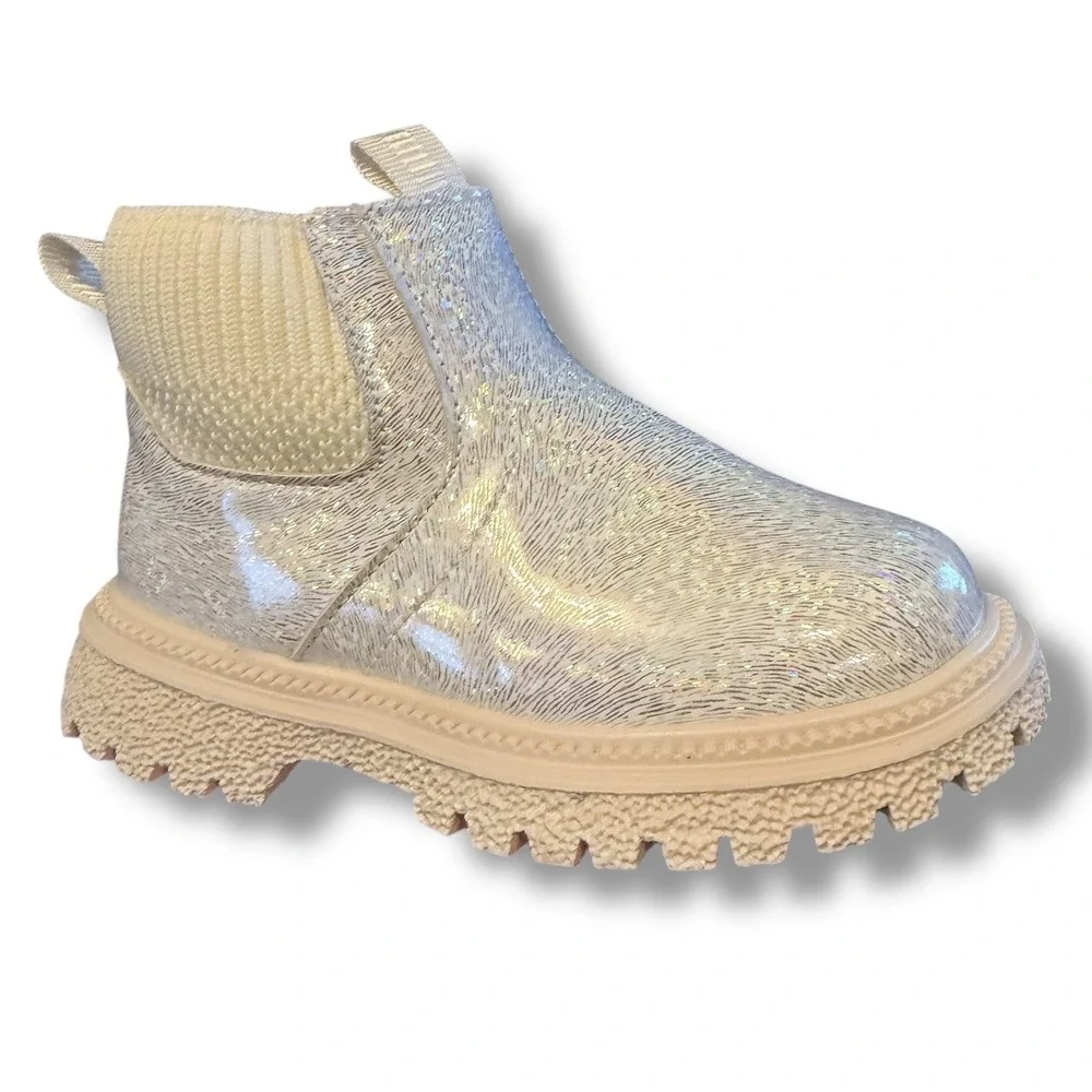 NIB Kids Girls Iridescent Glitter Winter Boots Side Zip Comfort Warm Sz 8